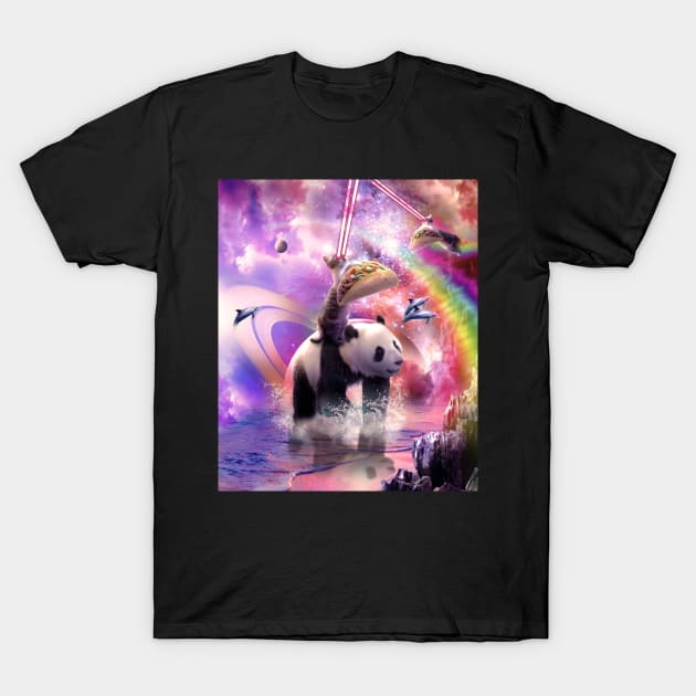 Rainbow Laser Space Cat On Panda Eating Taco T-Shirt by Random Galaxy